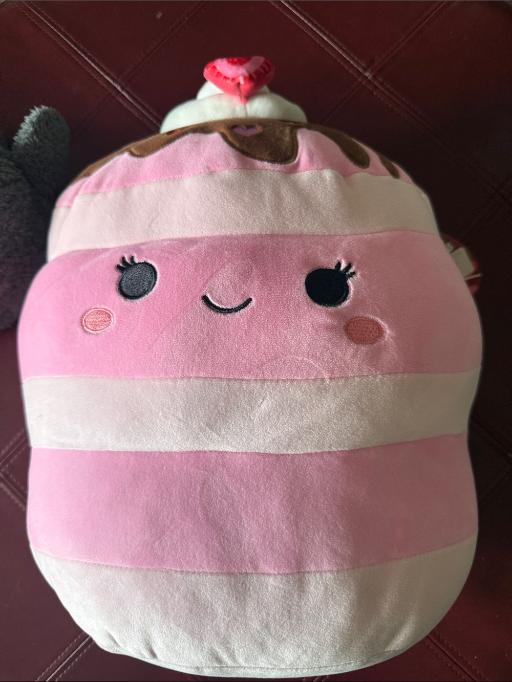 SHELLY Squishmallows Pink Striped Plush Dessert Pillow 15”